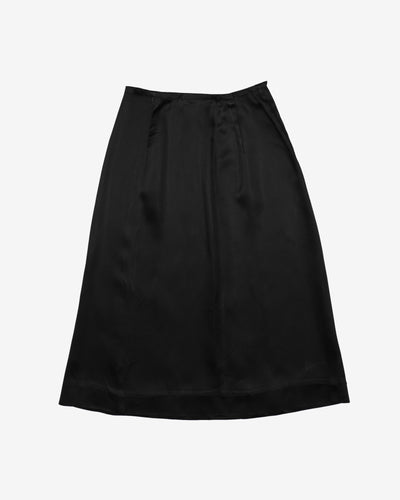 1950s Black Satin Midi Skirt - XS