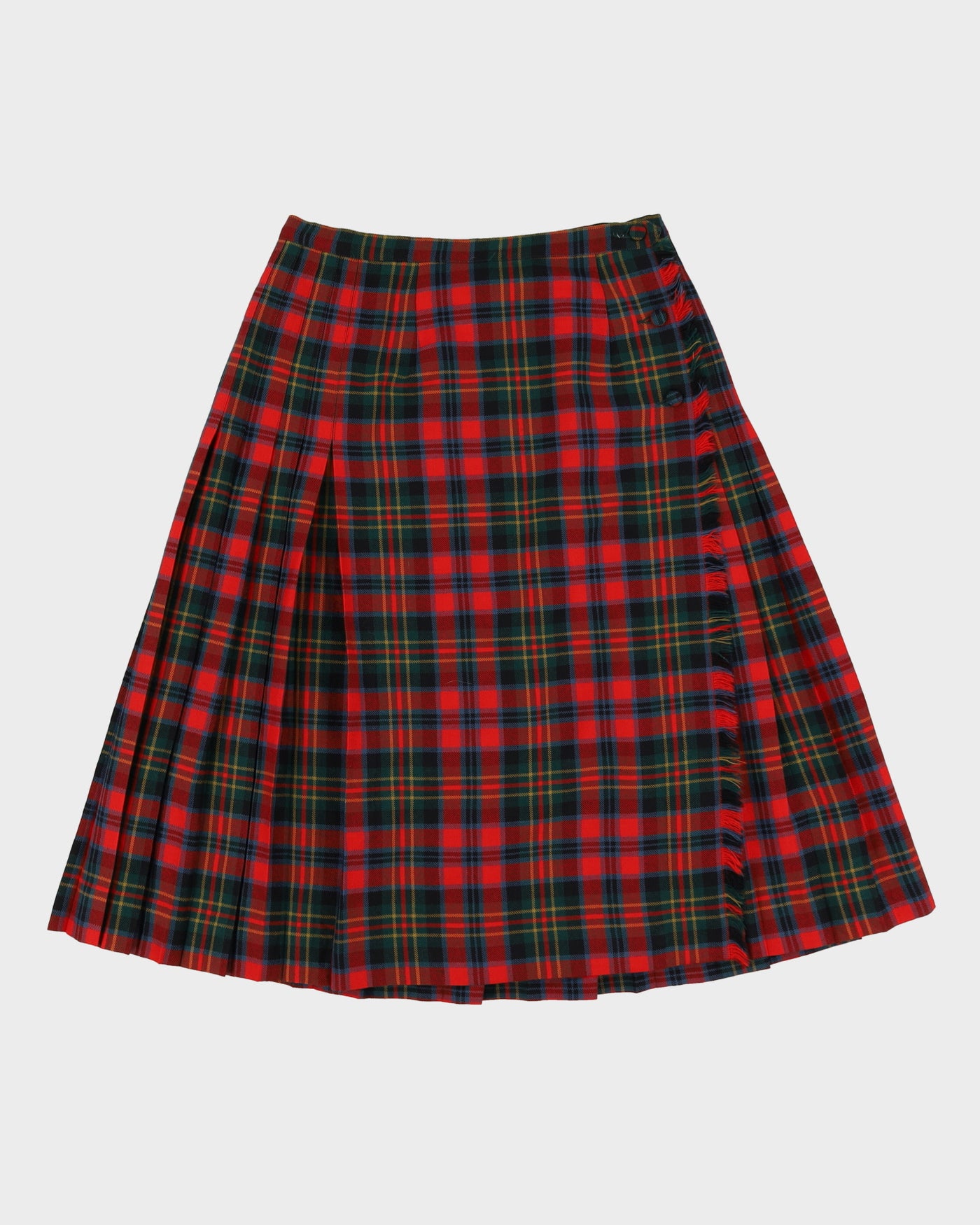 1990s Red Checked Wool Kilt Style Wrap Skirt - M