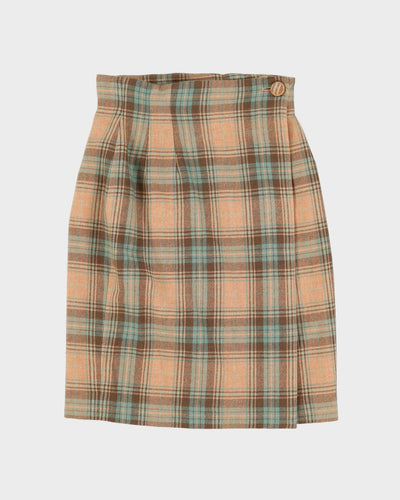 Orange And Blue Plaid Wrap Skirt - S