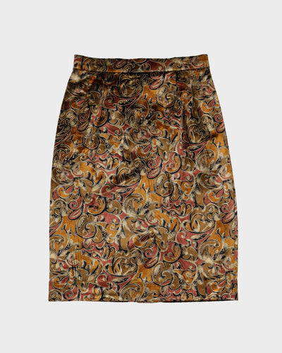 Silk Velvet Patterned Pencil Skirt - S