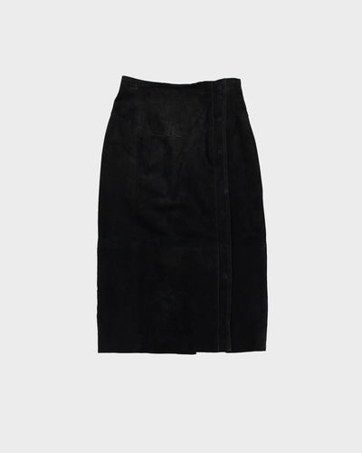 Black Suede Belted High Waisted Pencil Skirt - XS
