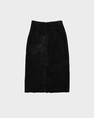 Black Suede Belted High Waisted Pencil Skirt - XS