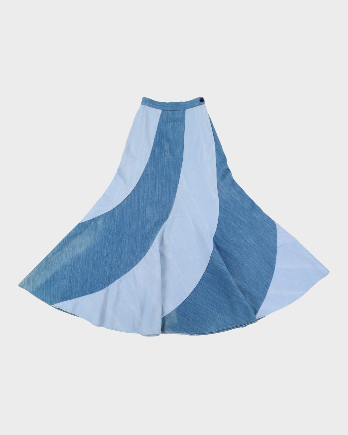 1970s Twin-Denim Panelled Flared Maxi Skirt - XXS