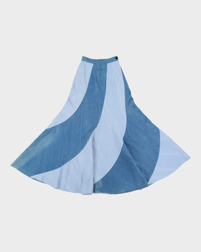 1970s Twin-Denim Panelled Flared Maxi Skirt - XXS