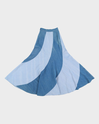 1970s Twin-Denim Panelled Flared Maxi Skirt - XXS
