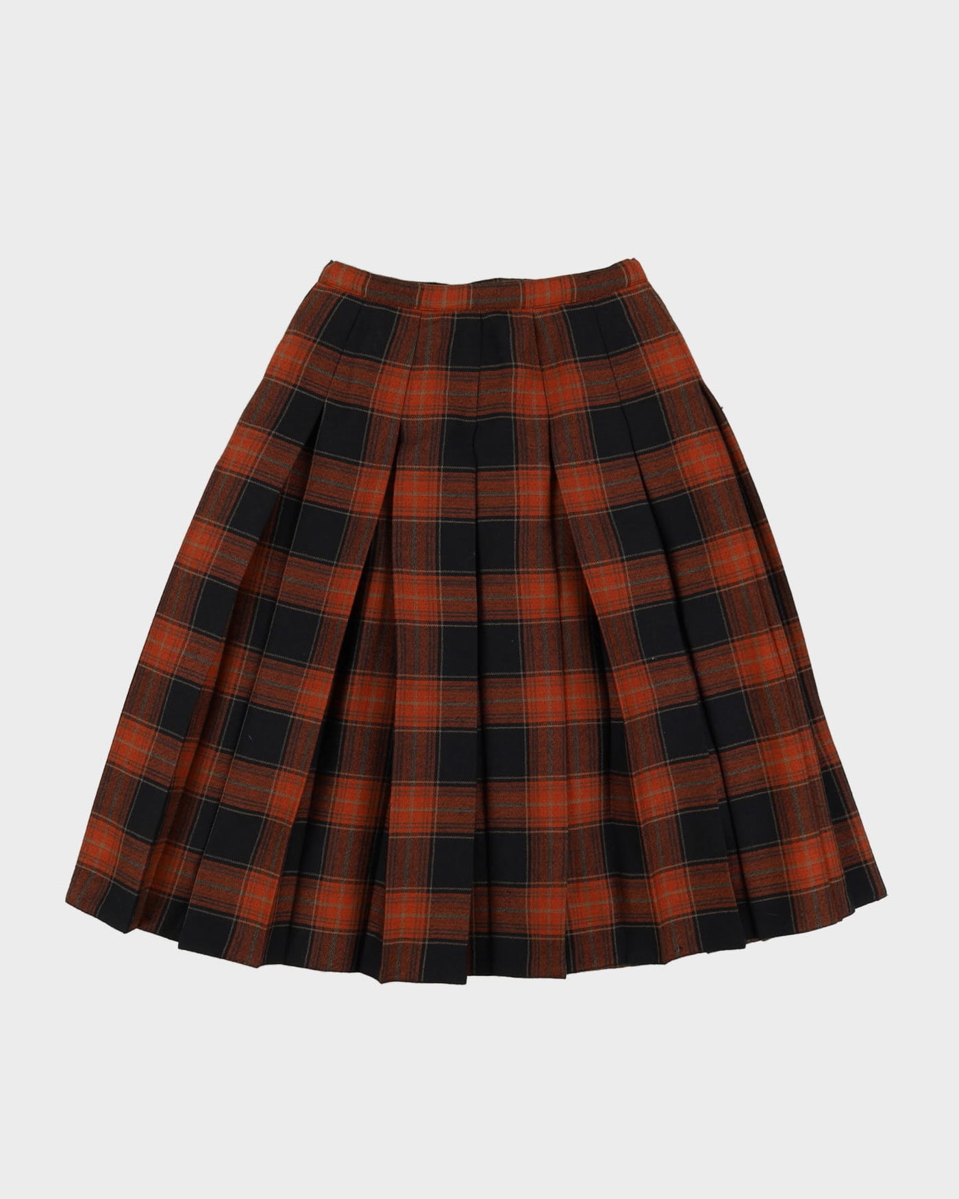 1980s Black And Orange Checked Reversible Pleated Skirt - S