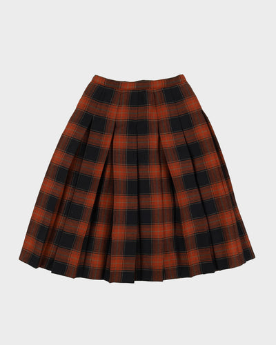1980s Black And Orange Checked Reversible Pleated Skirt - S