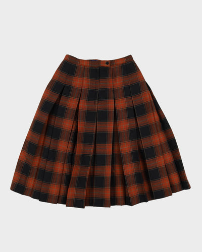 1980s Black And Orange Checked Reversible Pleated Skirt - S