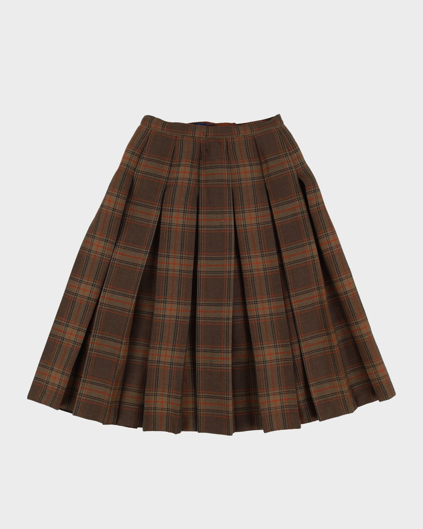 1980s Black And Orange Checked Reversible Pleated Skirt - S