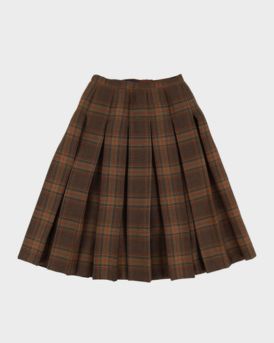1980s Black And Orange Checked Reversible Pleated Skirt - S