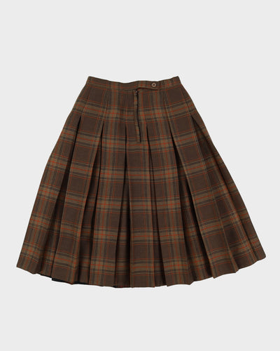 1980s Black And Orange Checked Reversible Pleated Skirt - S