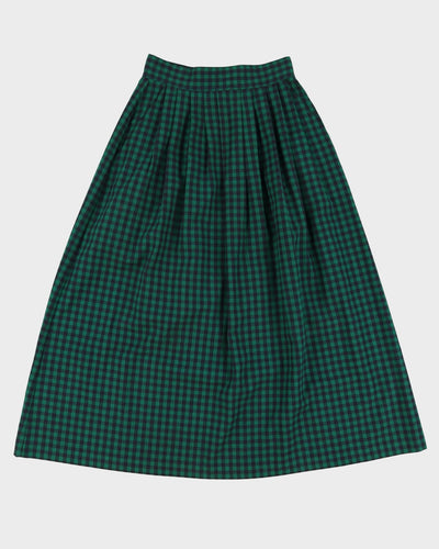 1990s Green And Navy Checked Pleated Midi Skirt - S
