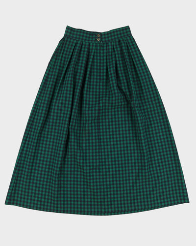 1990s Green And Navy Checked Pleated Midi Skirt - S