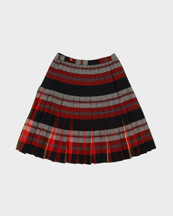 1950s Reversible Red Plaid Pleated Skirt - S