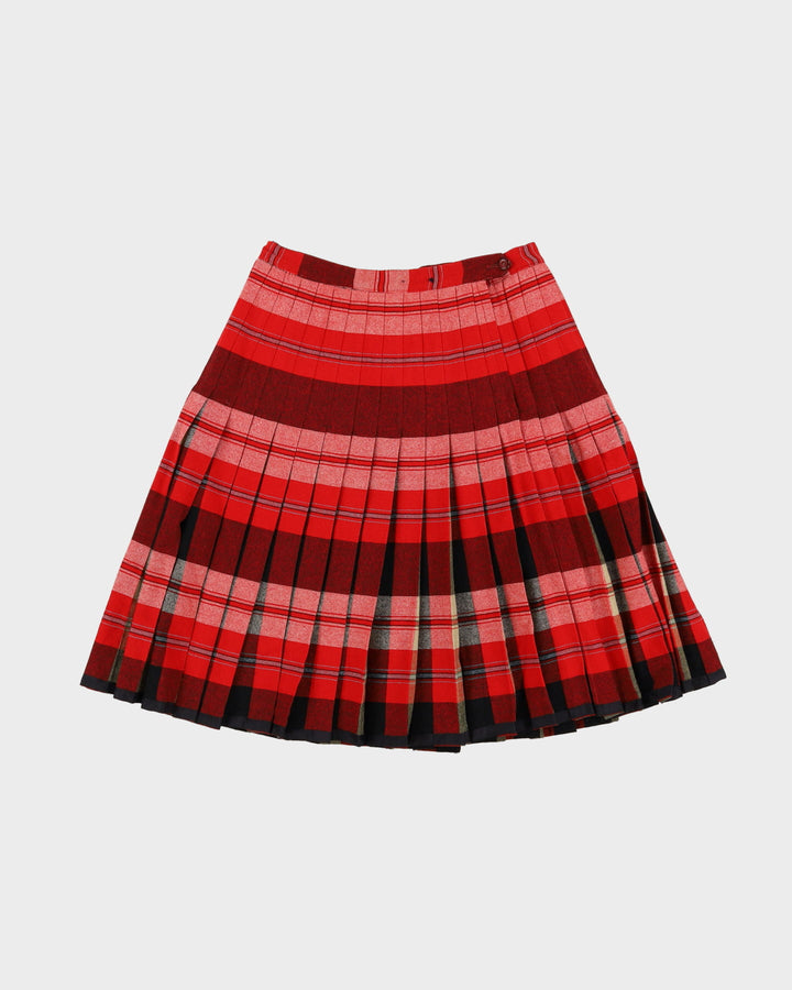 1950s Reversible Red Plaid Pleated Skirt - S