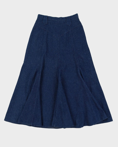 1990s Blue Denim Western Style Midi Skirt - S