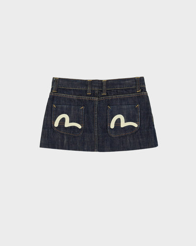 Evisu Logo Indigo Denim Mini Skirt - S