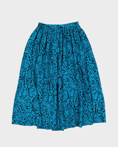 1990s Blue Patterned Midi Skirt - S