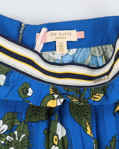 Ted Baker Blue Patterned Pleated Skirt - S