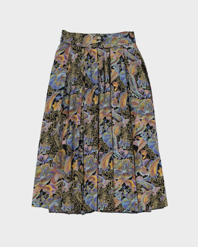 1990s Blue Patterned Midi Skirt - S