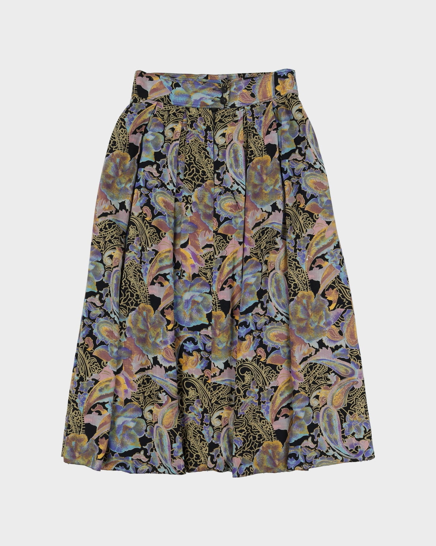 1990s Blue Patterned Midi Skirt - S