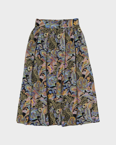 1990s Blue Patterned Midi Skirt - S