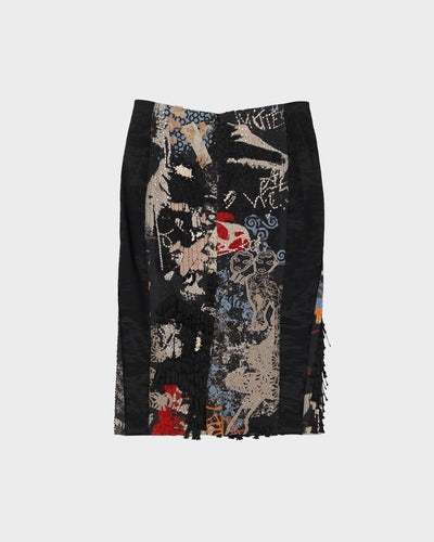 DKNY Black Patterned Beaded Fringed Pencil Skirt - S