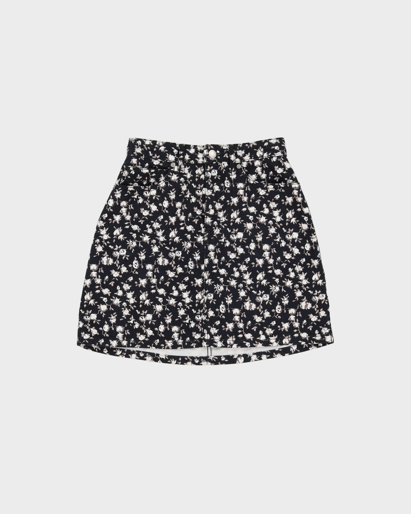 C K Navy Floral Patterned Mini Skirt - XS