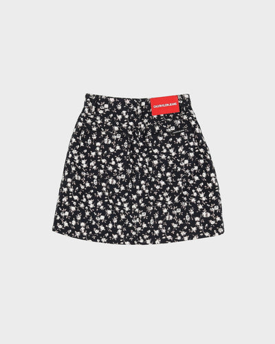 C K Navy Floral Patterned Mini Skirt - XS
