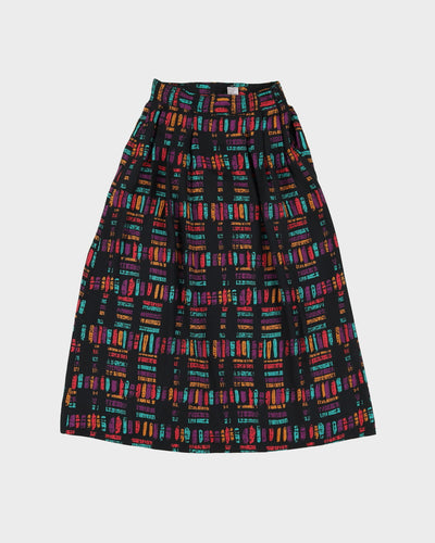 Rayon Black Patterned Midi Skirt - XS