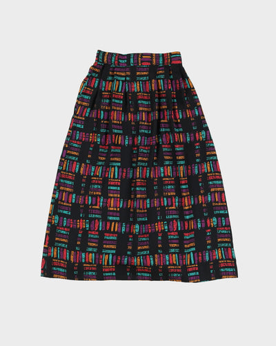 Rayon Black Patterned Midi Skirt - XS