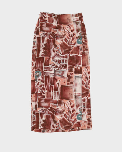 Vintage 1990s Brown Patterned Rayon Maxi Skirt - S