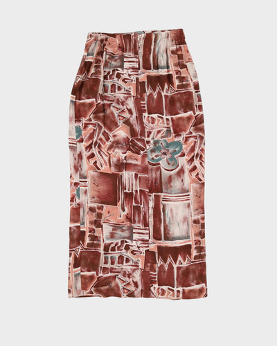 Vintage 1990s Brown Patterned Rayon Maxi Skirt - S