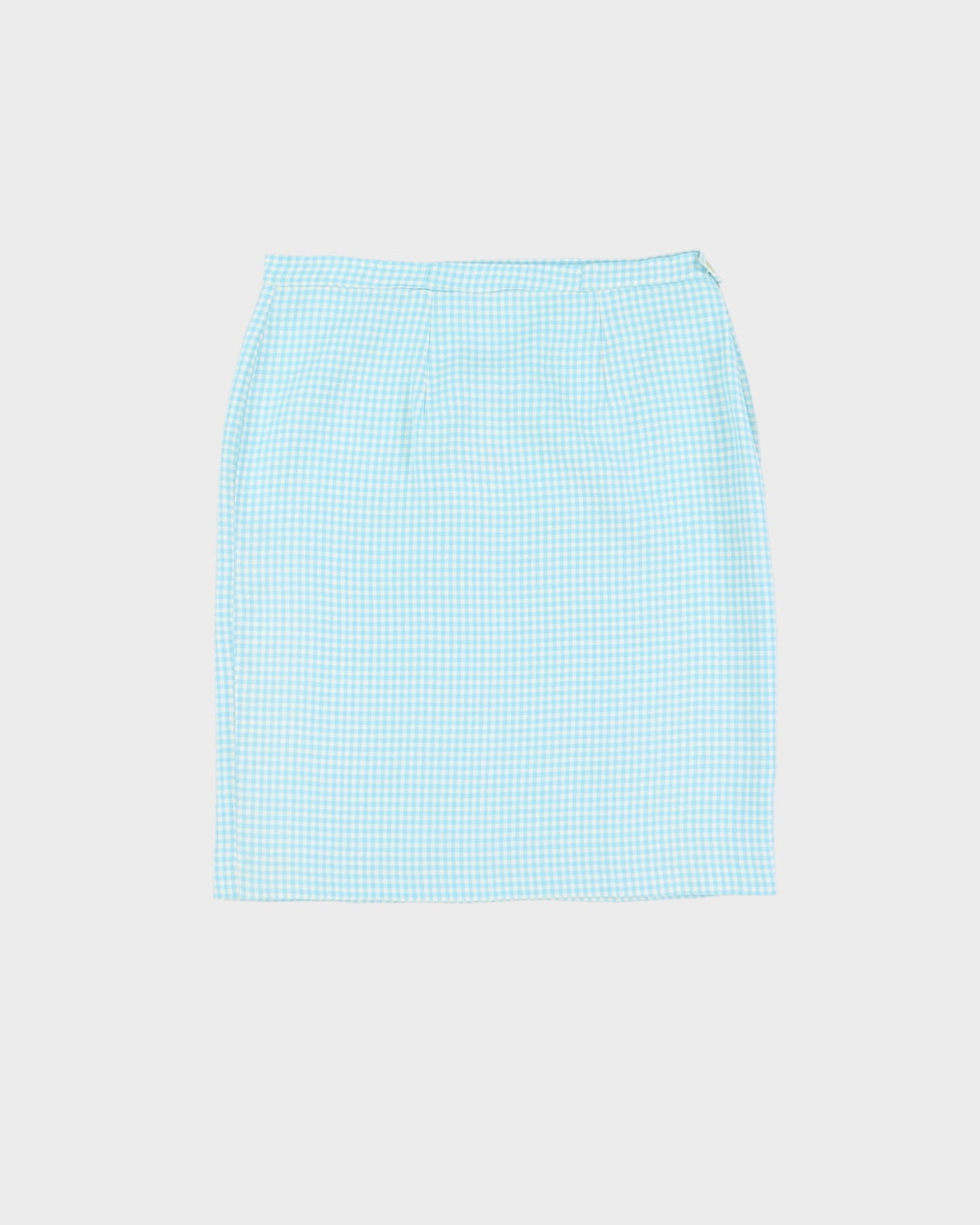 Vintage 1990s Blue Gingham Pencil Skirt - M