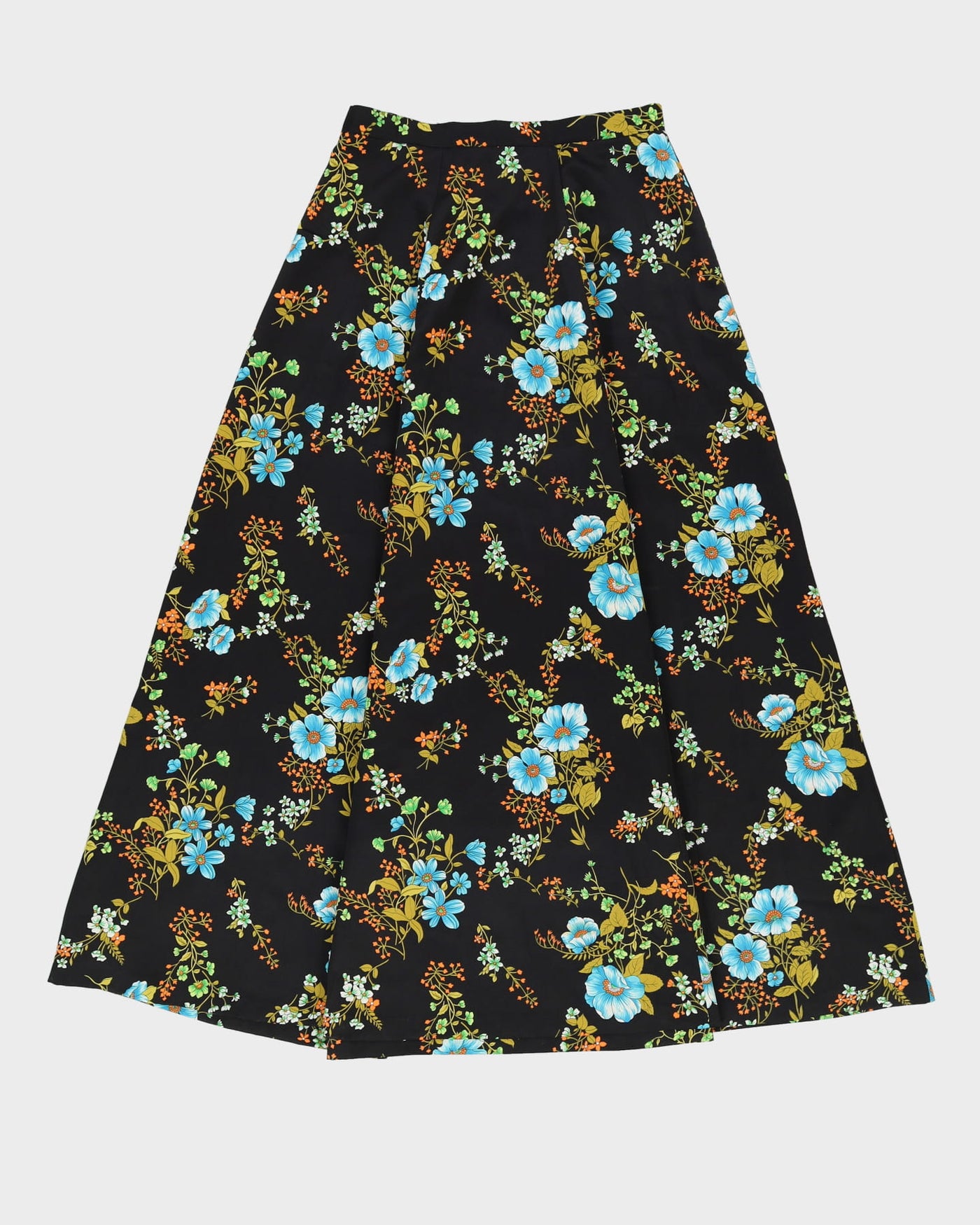 Vintage 1970s Blue Floral Maxi Skirt - S