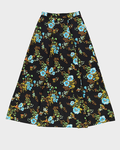 Vintage 1970s Blue Floral Maxi Skirt - S