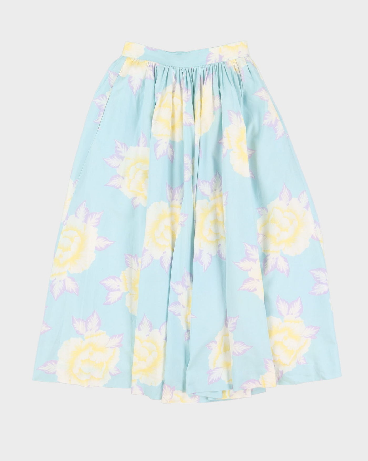 Vintage 1980s Green Floral Midi Skirt - XS