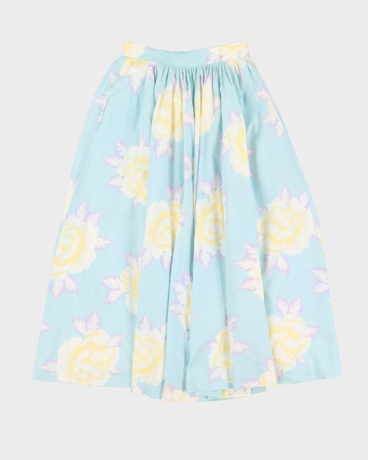 Vintage 1980s Green Floral Midi Skirt - XS