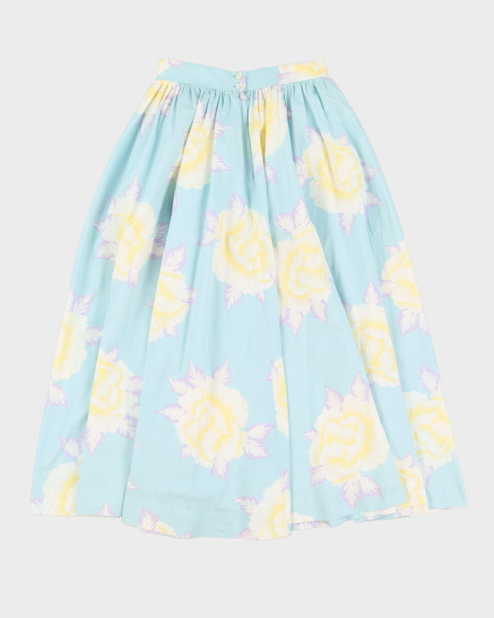 Vintage 1980s Green Floral Midi Skirt - XS