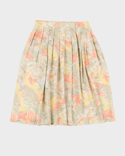 Vintage Pastel Patterned Pleated Skirt - M