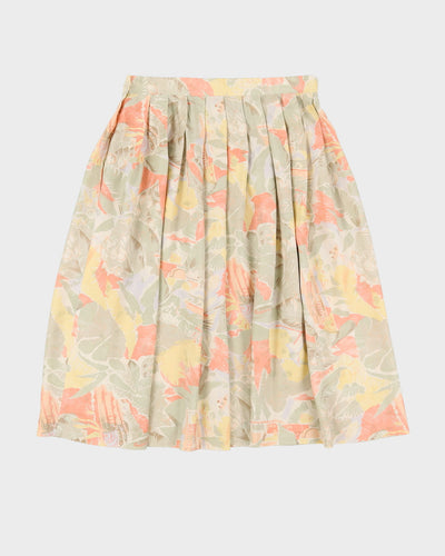 Vintage Pastel Patterned Pleated Skirt - M