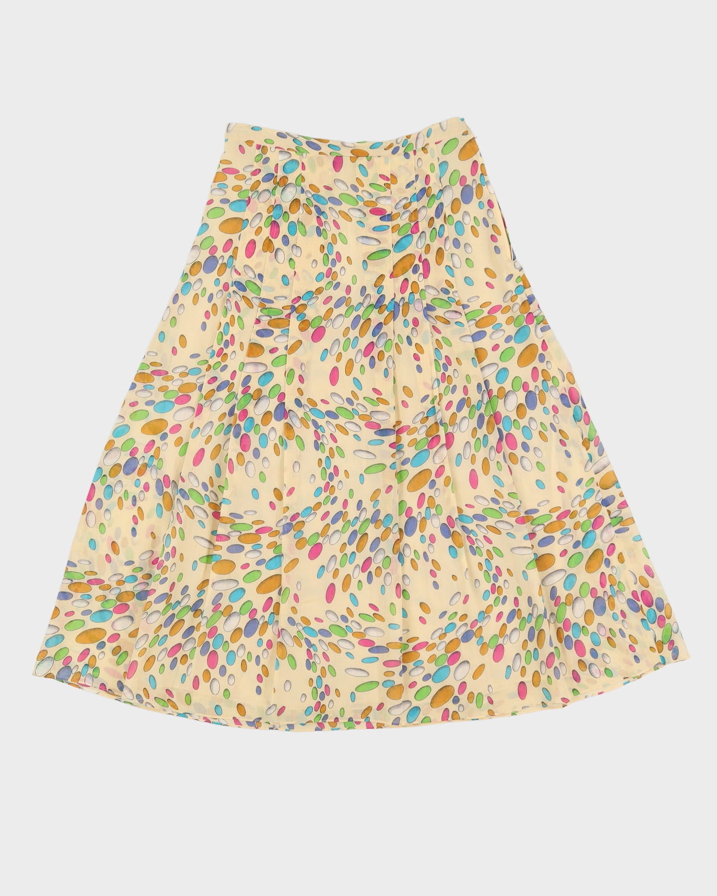 Vintage 1990s Yellow Patterned Midi Skirt - S