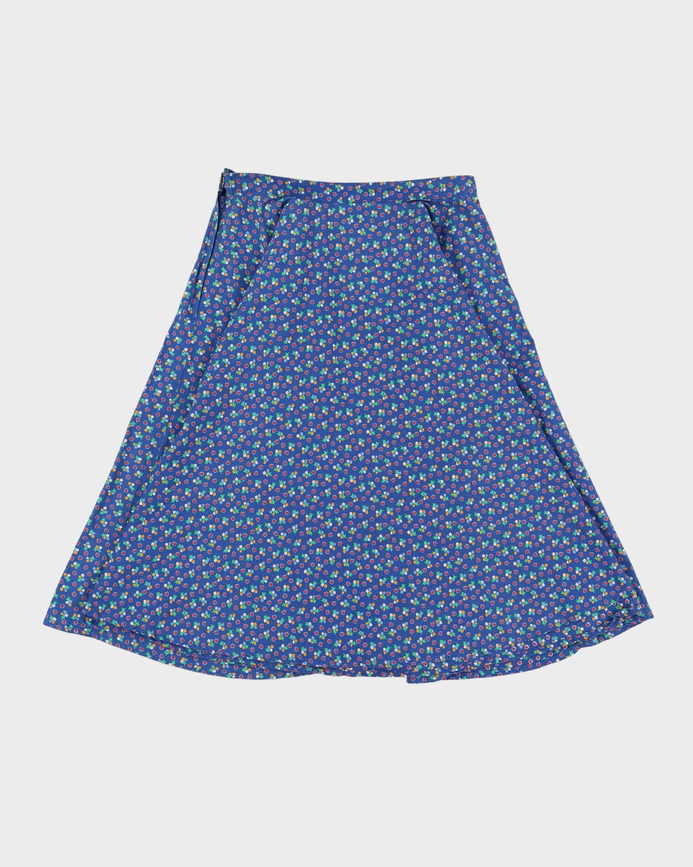 Vintage 1980s Blue Patterned Midi Skirt- S