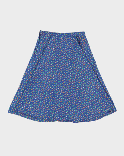 Vintage 1980s Blue Patterned Midi Skirt- S
