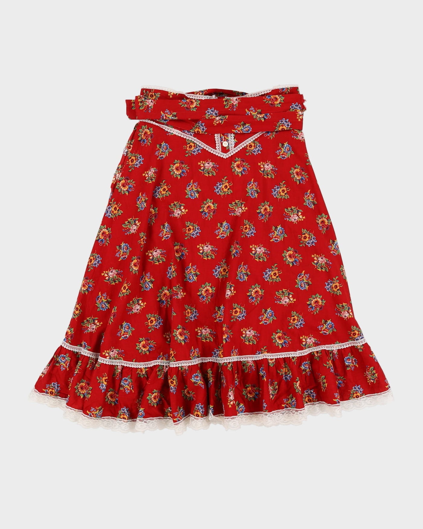 Vintage 1990s Red Patterned Prairie Skirt - S