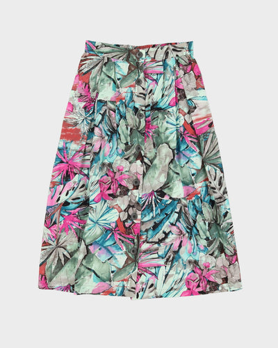 Vintage 1990s Aqua Green Patterned Midi Skirt - S