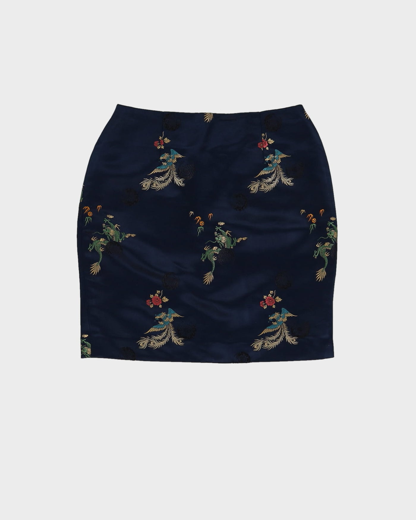 Y2K Navy Blue Brocade Mini Skirt - XS