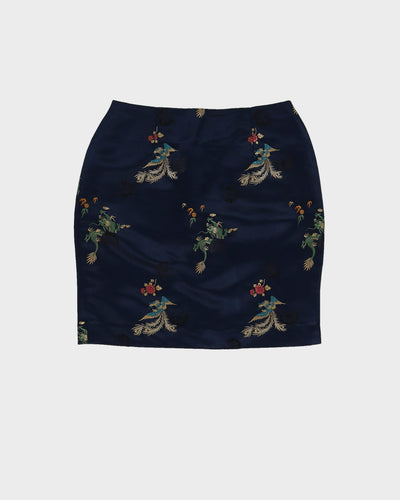 Y2K Navy Blue Brocade Mini Skirt - XS