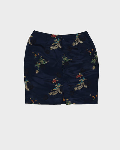 Y2K Navy Blue Brocade Mini Skirt - XS