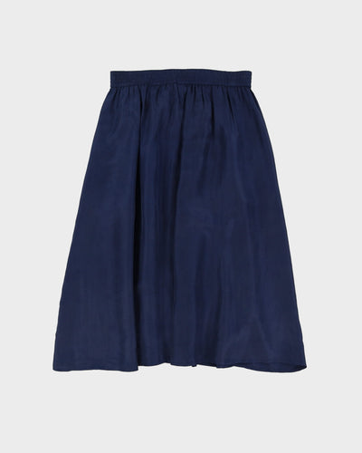 Navy Blue Silk Pleated Midi Skirt - S